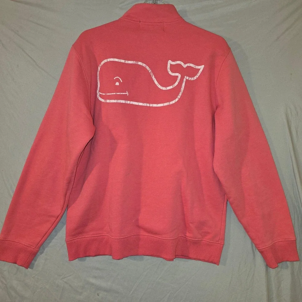 Vineyard Vines Pullover Medium Women Coral Pink Quarter Zip Whale Logo 1K0602 - Picture 10 of 11